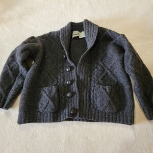 Aran Crafts 100% Merino Wool Charcoal Cardigan Womens L
